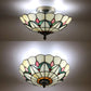 12 Inch Vintage Chandeliers Light Tiffany Style Ceiling Light Fixture Stained Glass Flower Flush Mount Ceiling Lighting Fixtures Lamps