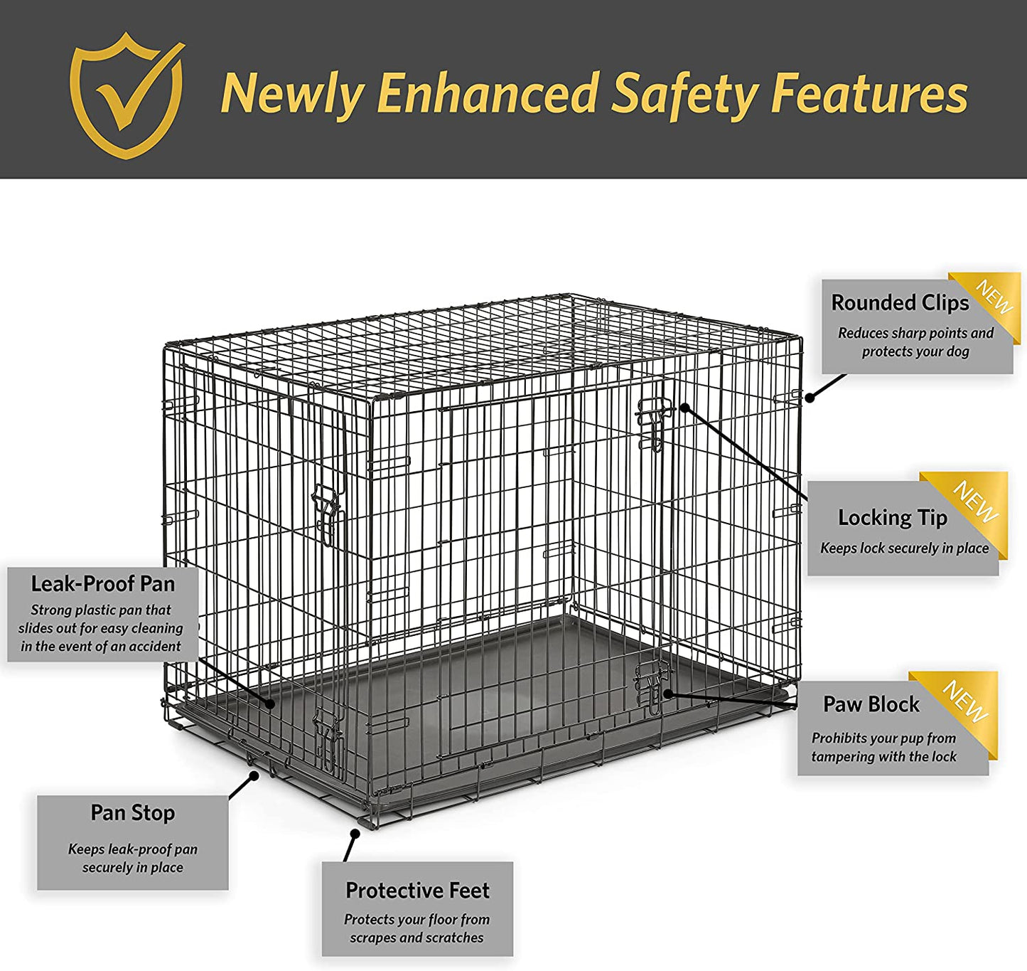 Newly Enhanced Single & Double Door New World Dog Crate, Includes Leak-Proof Pan, Floor Protecting Feet, & New Patented Features