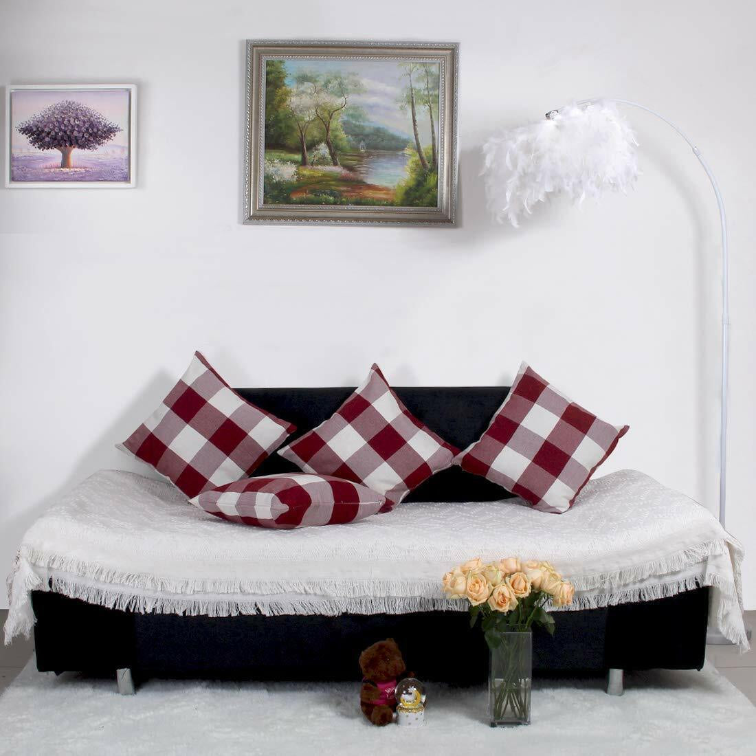 Set of 4 Farmhouse Buffalo Checker Plaid Throw Pillow Covers Size 18" X 18"