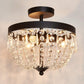 3-Light Semi Flush Mount Ceiling Light，Black Antique Modern Crystal Chandelier Fixture，Ceiling Lighting for Closet Bedroom Hallway Kitchen Dining Room Bathroom