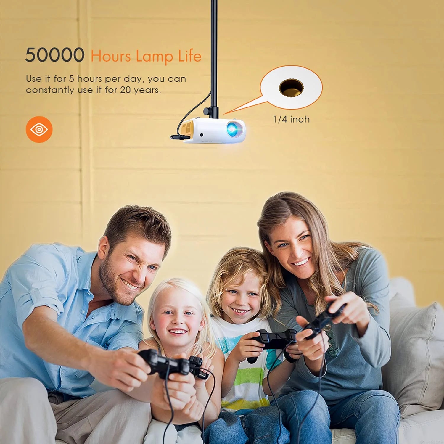 Mini Projector,  2023 Upgraded 1080P Supported Outdoor Projector, Kids Gift, Movie Projector for Outdoor Use, 50% Zoom, Compatible with HDMI, USB, Laptop, Ios, Android Phone and TV Box