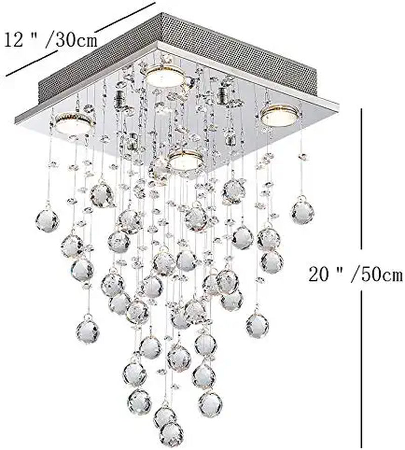 Bestier Modern Crystal Square Raindrop Chandelier Lighting Flush Mount LED Ceiling Light Fixture Pendant Lamp for Dining Room Bathroom Bedroom Livingroom 4 GU10 Bulbs Required 12 in Wide 20 Inch High