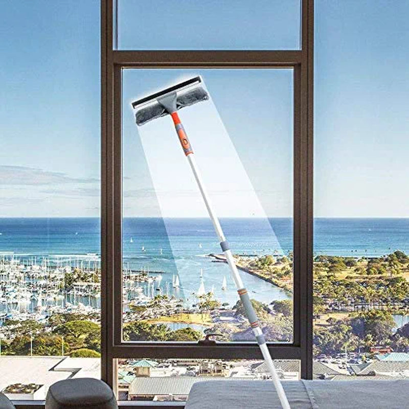 Professional Window Squeegee Cleaner, 2 in 1 Shower Squeegee with Extension Pole, 62‘’ Telescopic Window Washing Equipment with Bendable Head, Glass Cleaning Tools for Indoor/Outdoor High Window