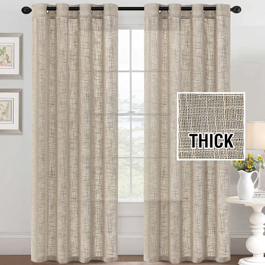 Linen Curtains Natural Linen Blended Curtains for Living Room Burlap Linen Textured Curtains Light Filtering Nickel Grommet Curtains Bedroom Curtains 2 Panel Sets Privacy Added, 52" X 84", Angora