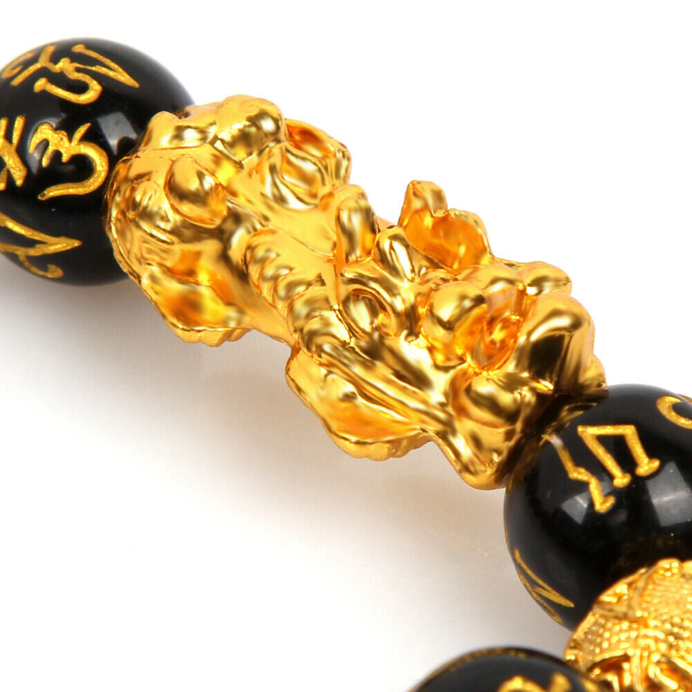 Feng Shui Black Obsidian Beads Bracelet Attract Wealth & Good Luck Bangle Pixiu