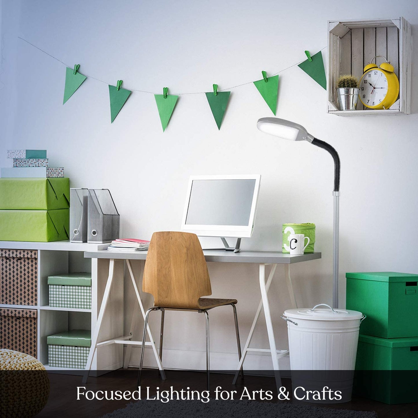 Litespan - Bright LED Floor Lamp for Crafts and Reading, Estheticians' Light for Lash Extensions, Adjustable Gooseneck Standing Lamp for Living Room, Bedroom and Office - Titanium Silver