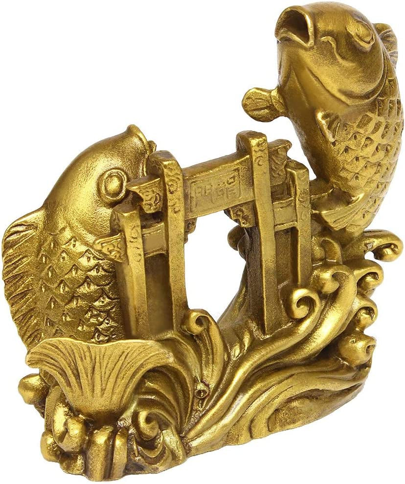 BRABUD Chinese Handmade Brass Small Arowana Golden Fish Statue Home Decor Gift 3''(H) BS054