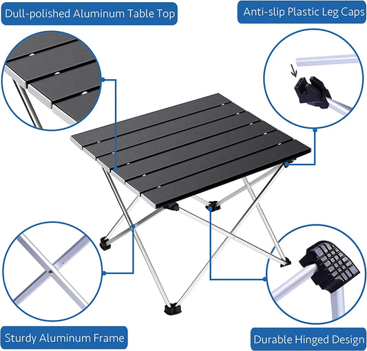 Grope Portable Camping Table with Aluminum Table Top, Folding Beach Table Easy to Carry, Prefect for Outdoor, Picnic, BBQ, Cooking, Festival, Beach, Home