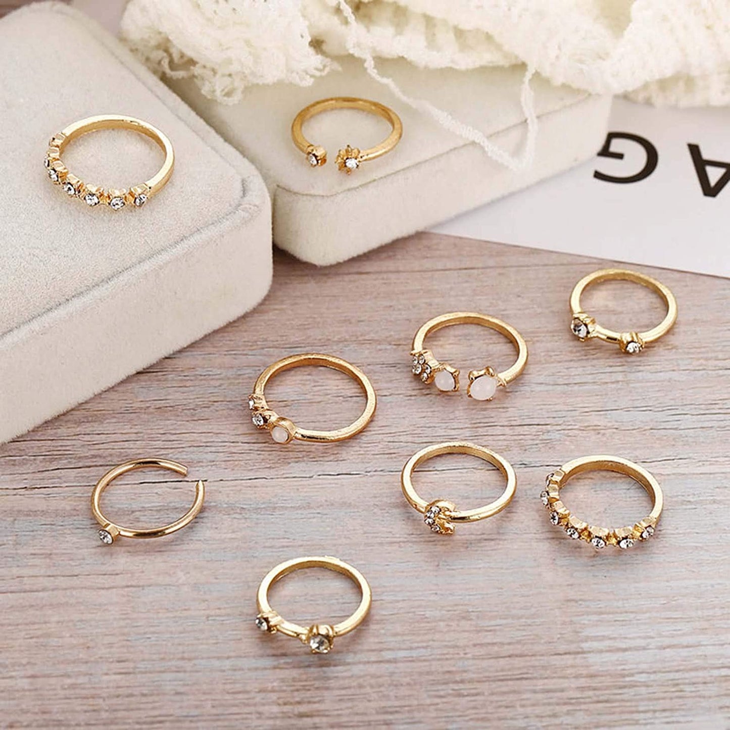 Knuckle Rings Index Finger Rings Hollow Love Rose Gold Ring Sets for Women and Girls