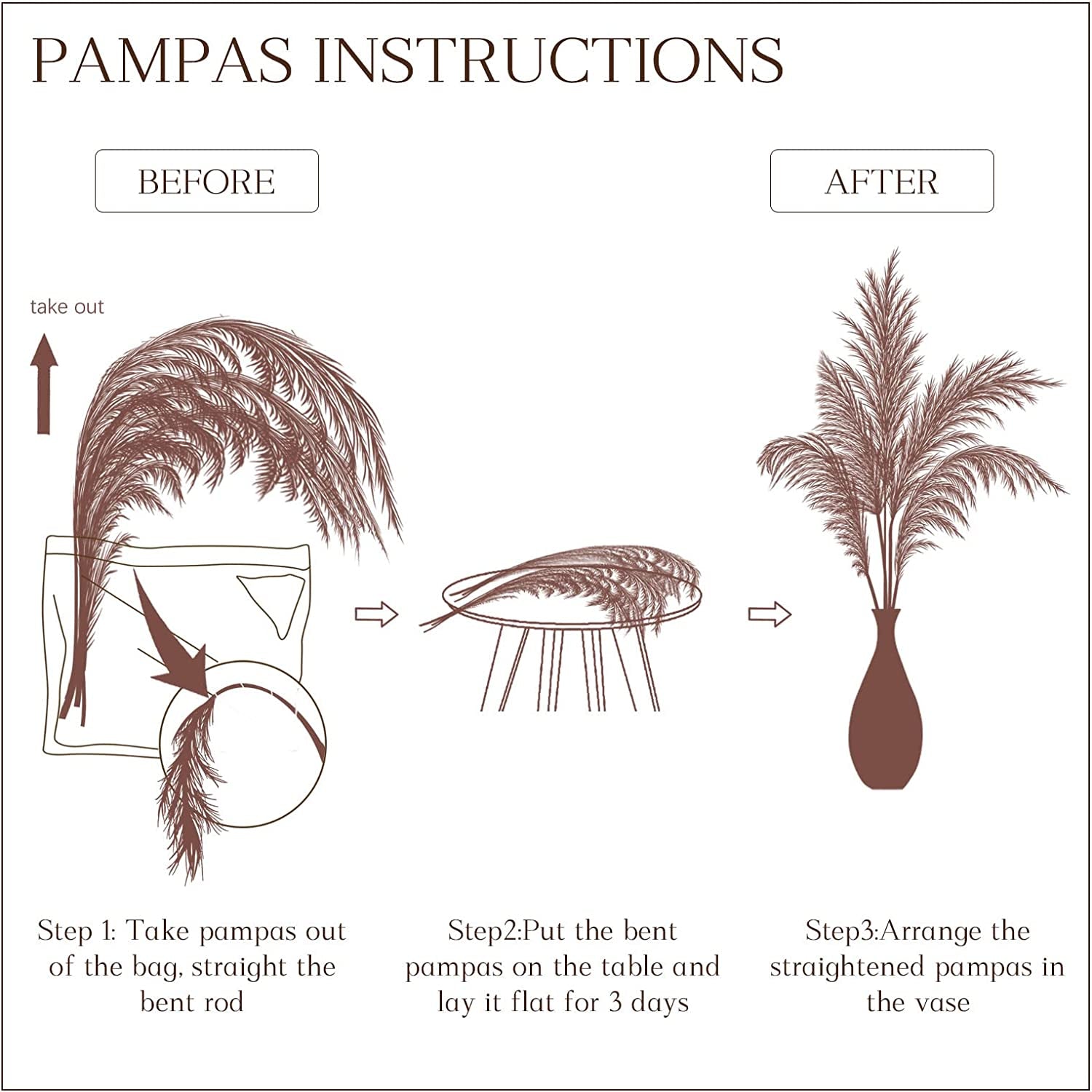 7-Pcs 38"/3.1FT Faux Pampas Grass Large Tall Fluffy Artificial Fake Flower Boho Decor Bulrush Reed Grass for Vase Filler Farmhouse Home Wedding Decor (Black)