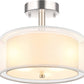3-Light Semi Flush Mount Ceiling Light Fixture, Drum Light with Double Fabric Shade, Modern Close to Ceiling Lights for Living Room, Bedroom, Dining Room, Kitchen, Hallway, Entry, Foyer