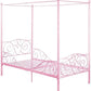 Metal Canopy Kids Platform Bed with Four Poster Design, Scrollwork Headboard and Footboard, Underbed Storage Space, No Box Sring Needed, Twin, Pink