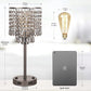 Black Crystal Table Bedside Lamp,Touch Control & 3-Way Dimmable, Small Nightstand Lamp with 2 USB Charging Ports and Outlets, Decorative Tabletop Lamp for Bedroom, Living Room-Bulb Included