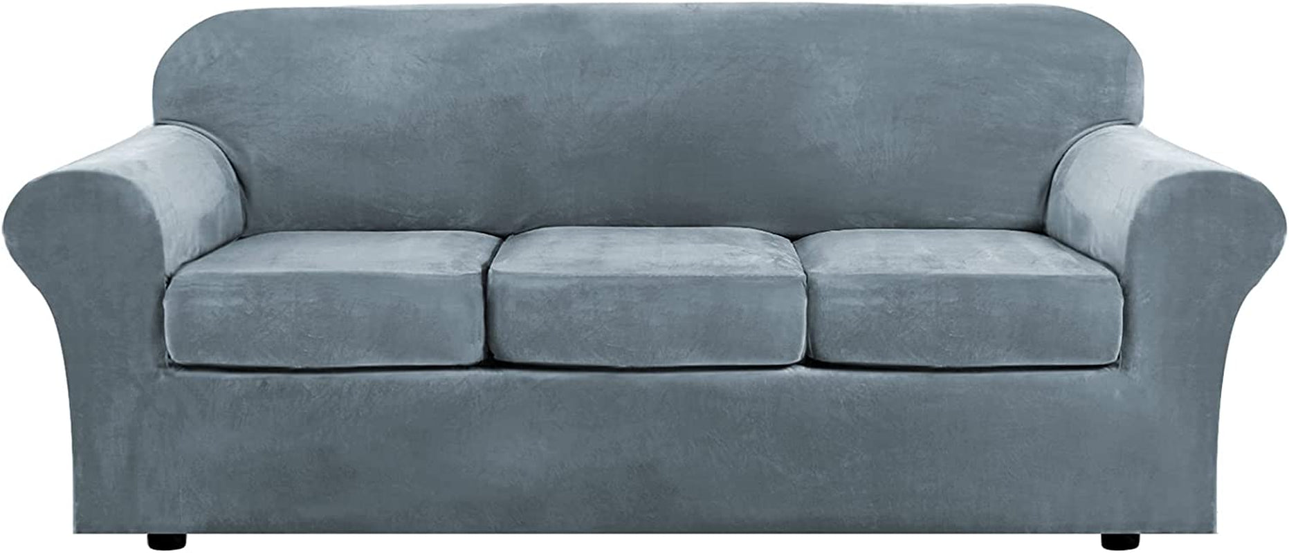 Modern Velvet Plush 4 Piece High Stretch Sofa Slipcover Sofa Cover Furniture Protector Form Fit Luxury Thick Velvet Sofa Cover for 3 Cushion Couch, Machine Washable (Sofa,Stone Blue)