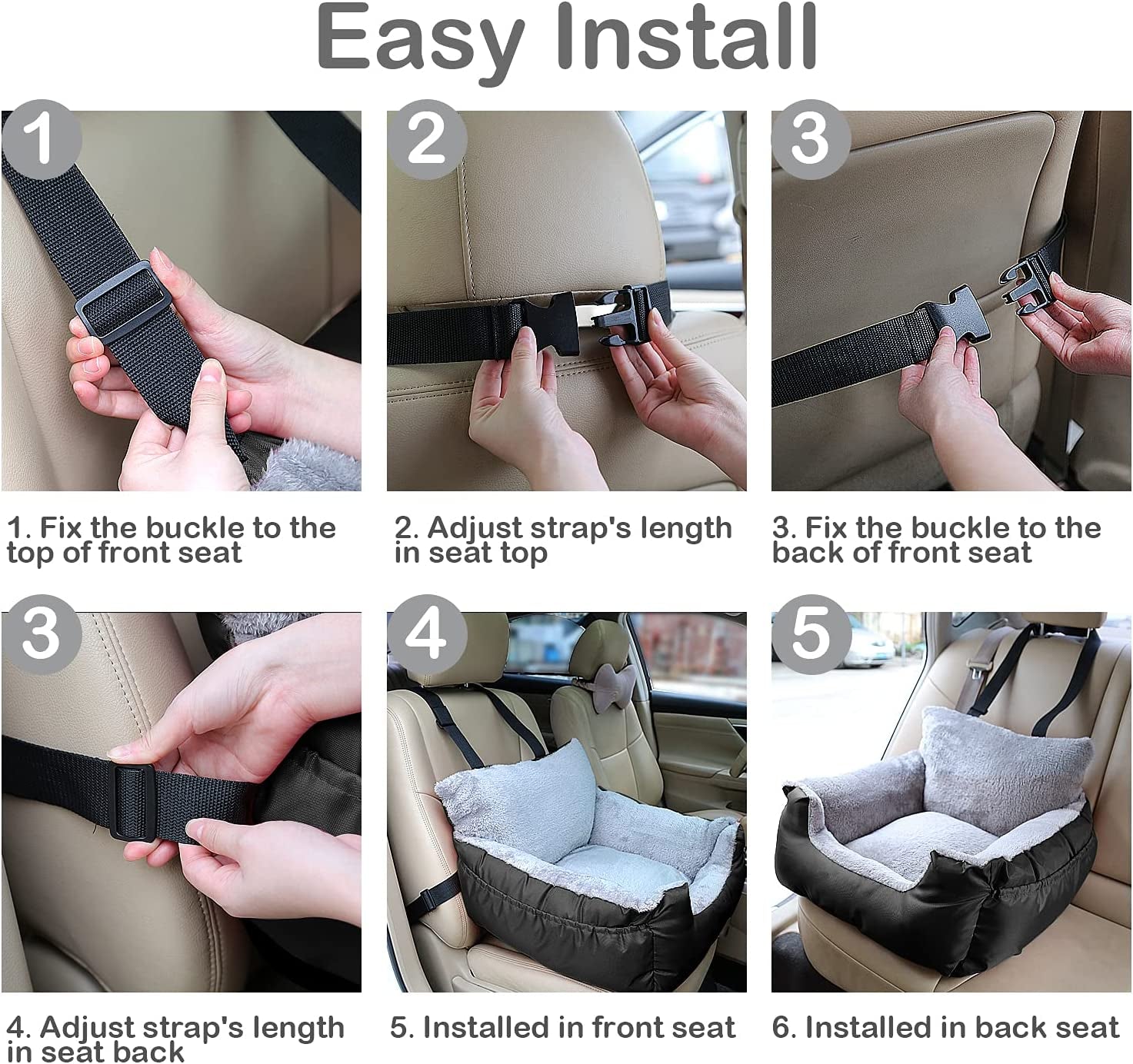 Dog Car Seat for Small Dogs, Warm Soft Pet Car Seat Washable Dog Car Bed with Storage Pocket and Clip-On Safety Leash Portable Car Travel Carrier Booster Seats