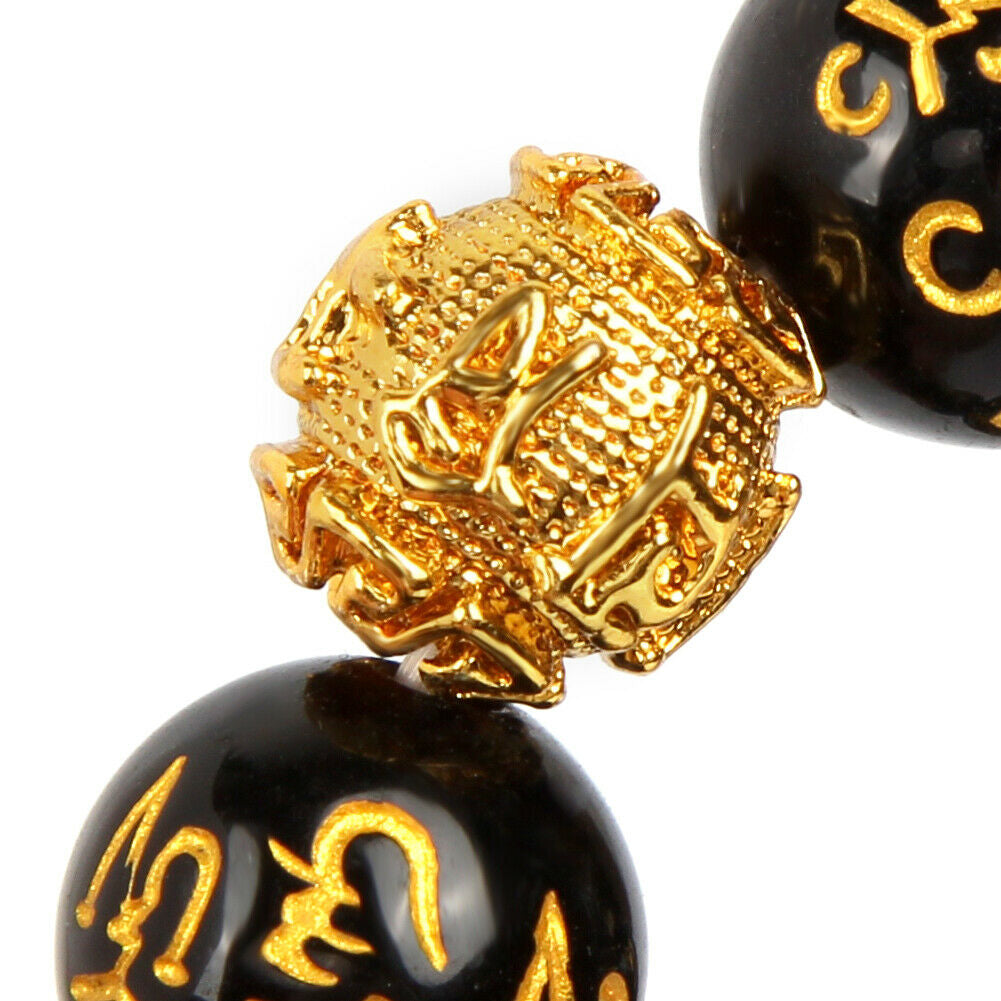 Feng Shui Black Obsidian Beads Bracelet Attract Wealth & Good Luck Bangle Pixiu