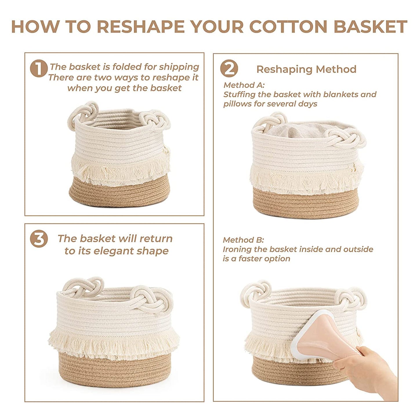 Small Woven Storage Baskets Cotton and Jute Rope Decorative Hamper for Diaper, Blankets, Magazine and Keys, Cute Tassel Nursery Decor - Home Storage Container – 9.5'' X 7''