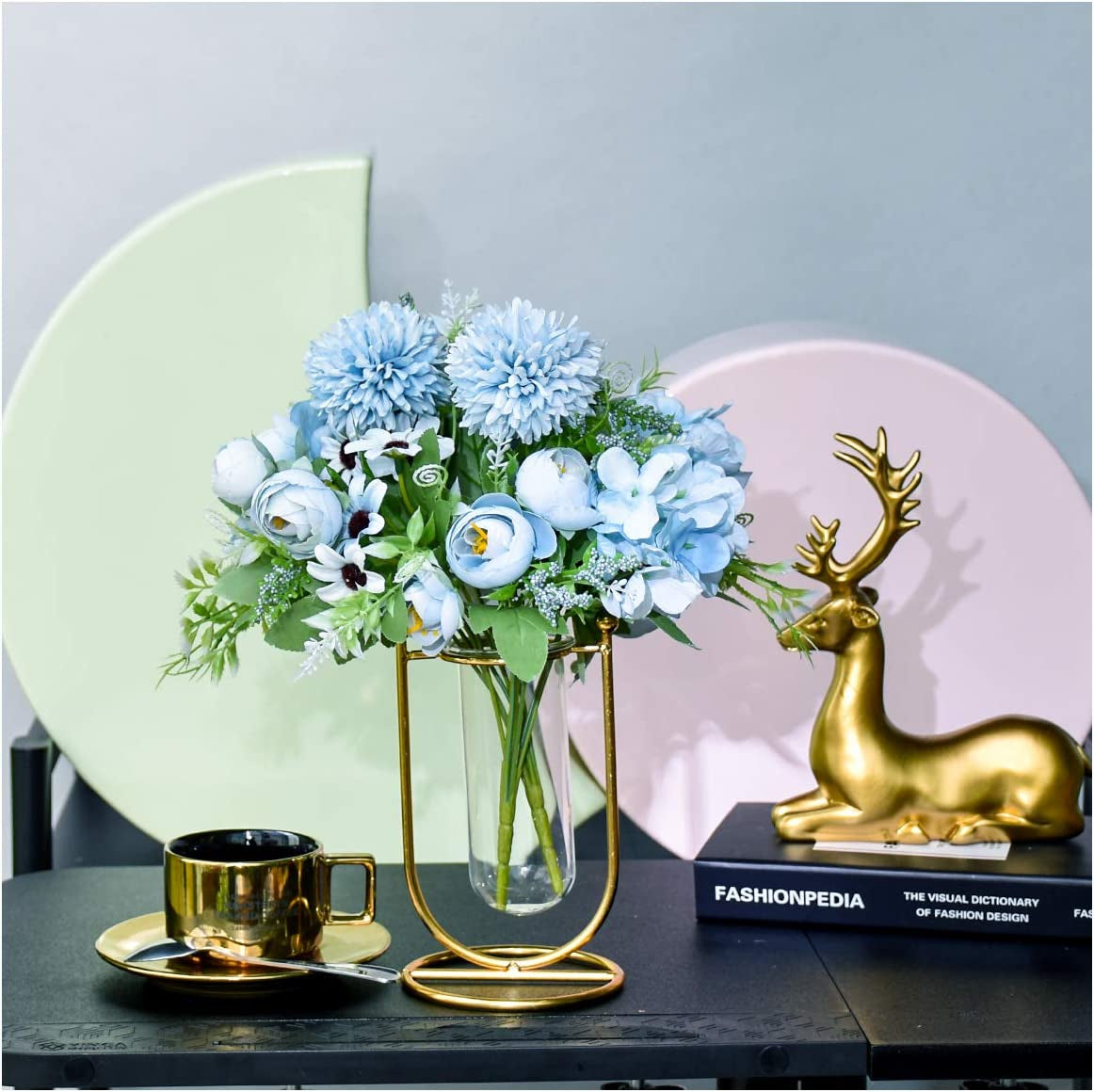 Artificial Flowers with Vase, Wedding Centerpieces for Tables, Fake Flowers Arrangements for Home Party Wedding Decoration, Centerpiece Table Decorations, Fake Peony Women Gifts 2 Packs