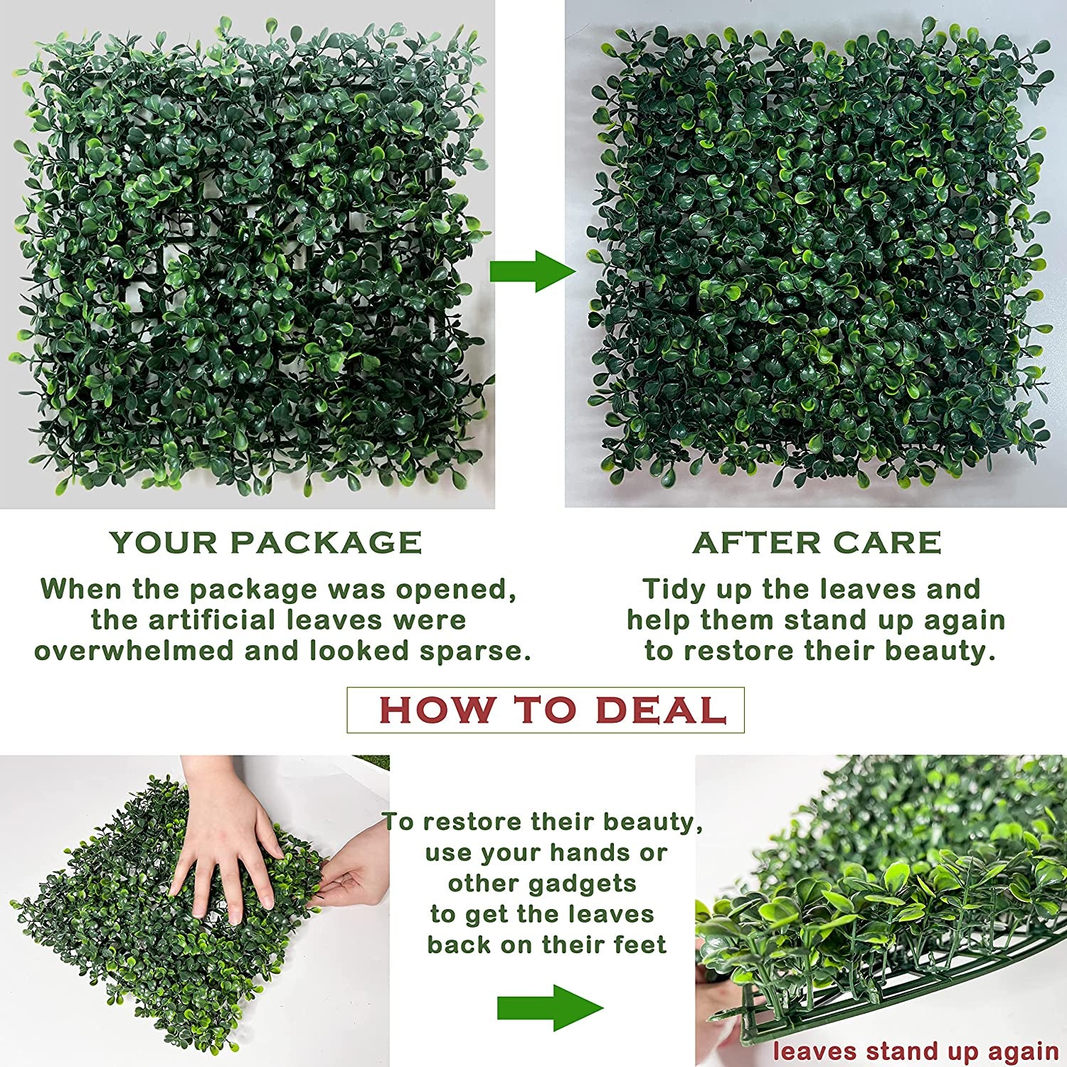 Artificial Green Wall Panel,10"X 10"(12Pcs) Boxwood Faux Grass Wall Panels for Interior Wall, Backdrop Wall,Garden Wall and Indoor Outdoor Plant Wall Decor