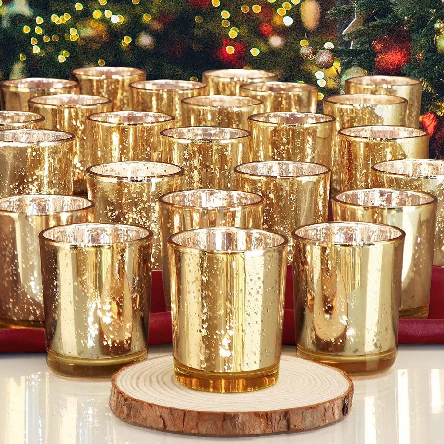 Gold Votive Candle Holders for Wedding 24Pcs, Mercury Glass Candle Holder for Tealight, Gold Wedding Decorations for Table Centerpiece, Christmas Thanksgiving Party Centerpiece Table Decorations