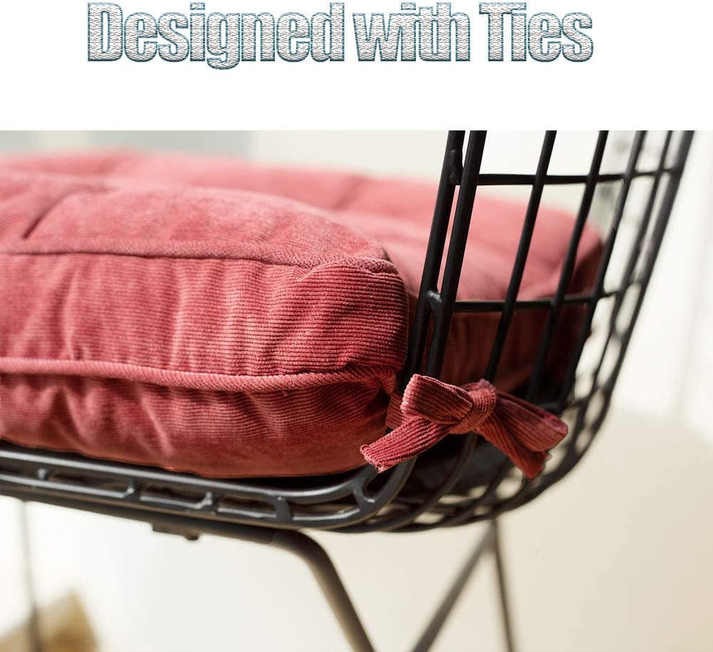 Soft Patio Outdoor Corduroy Chair Pad with Ties Home Decor Indoor Dining Chairs Cushion 18"×18"×3.6" Pink 1Pc