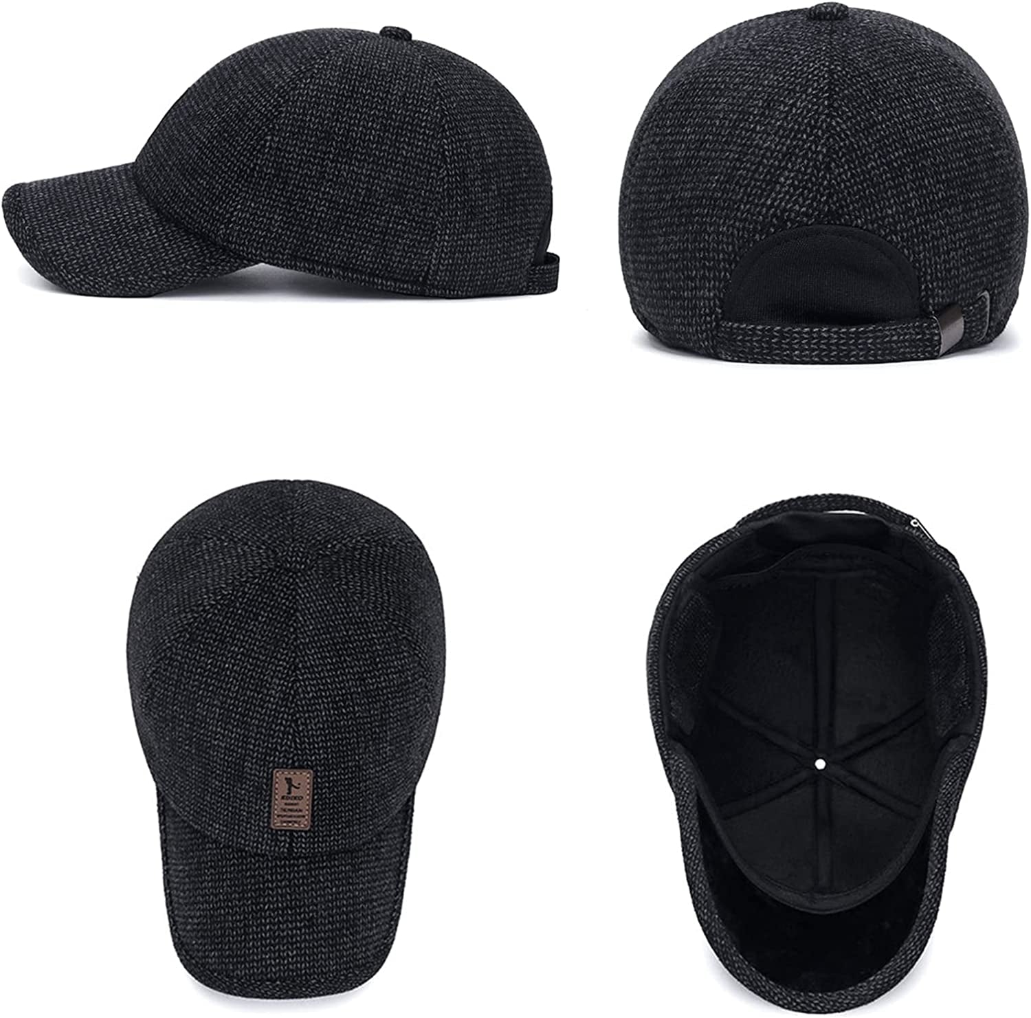 Winter for Men Outdoor Hat, Adjustable Warm Sport Golf Baseball Cap Hats Dad Caps Earflaps Thicken 55-60CM