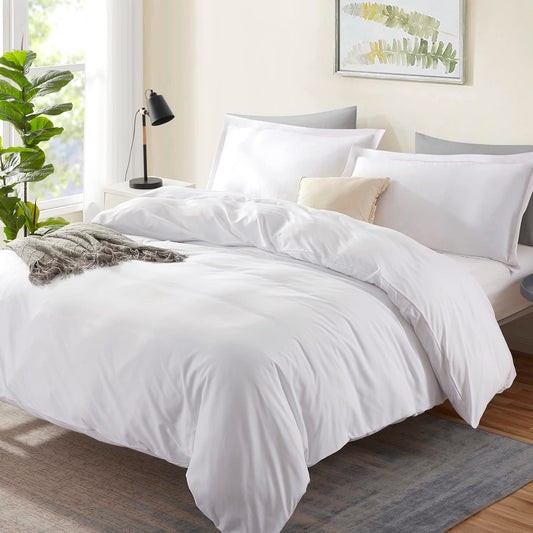 Nestl White Duvet Cover Queen Size - Soft Queen Duvet Cover Set, 3 Piece Double Brushed Queen Size Duvet Covers with Button Closure, 1 Duvet Cover 90X90 Inches and 2 Pillow Shams