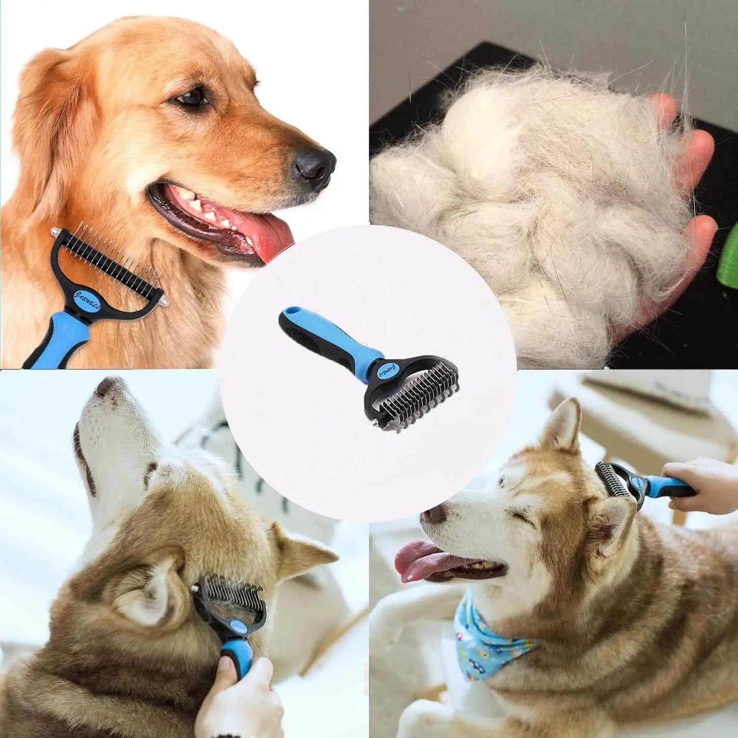 Pet Grooming Tool- 2 Sided Undercoat Rake for Dogs &Cats-Safe and Effective Dematting Comb for Mats&Tangles Removing-No More Nasty Shedding or Flying Hair