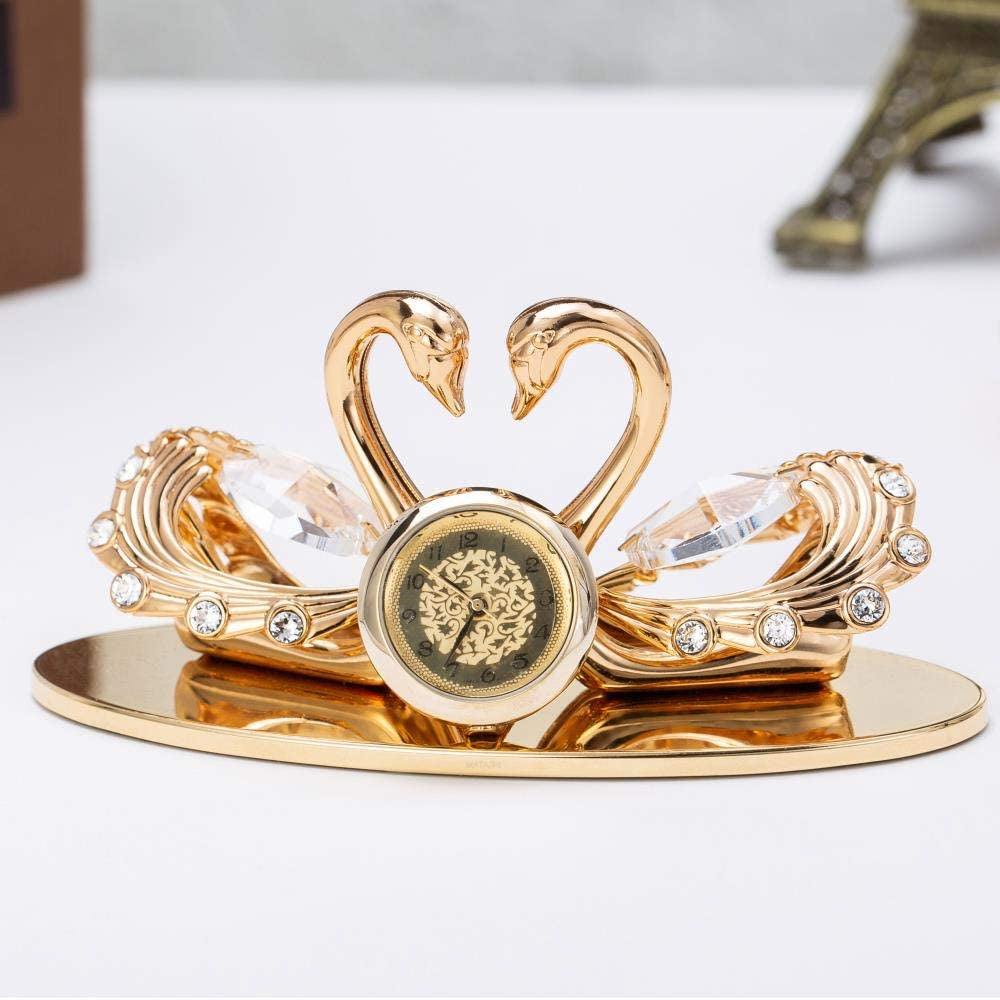 24K Gold Plated Loving Swans Figurine Clock Table Top Ornament for Home Office Desk Bedroom Decor Gift for Valentine'S Day Birthday Mother'S Day Anniversary Christmas Housewarming Present
