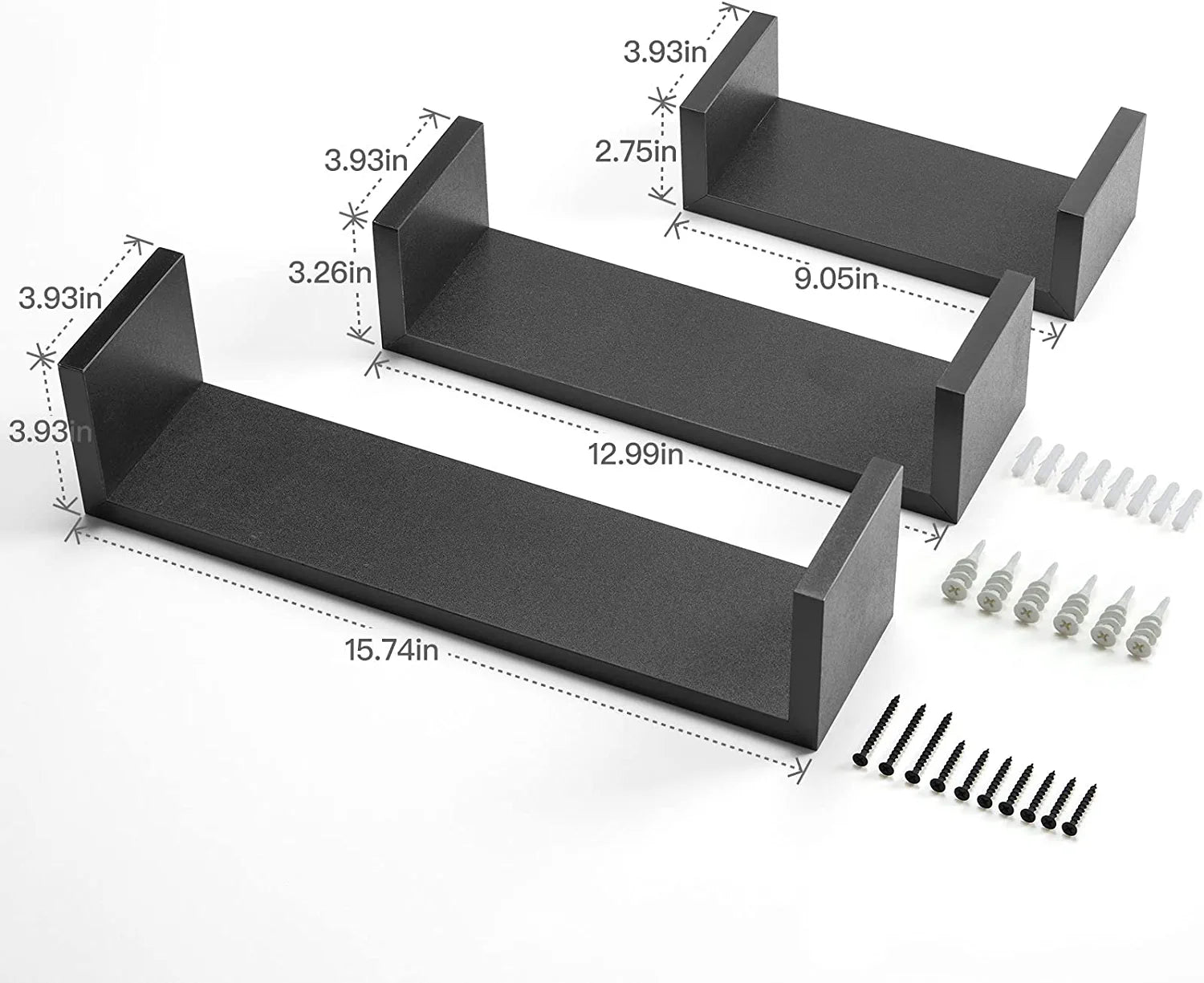 Floating Shelves U-Shaped, Wall Shelf 3 Sizes, Black Floating Shelves for Bathroom/Bedroom/Living Room/Kitchen - AMFS13-B