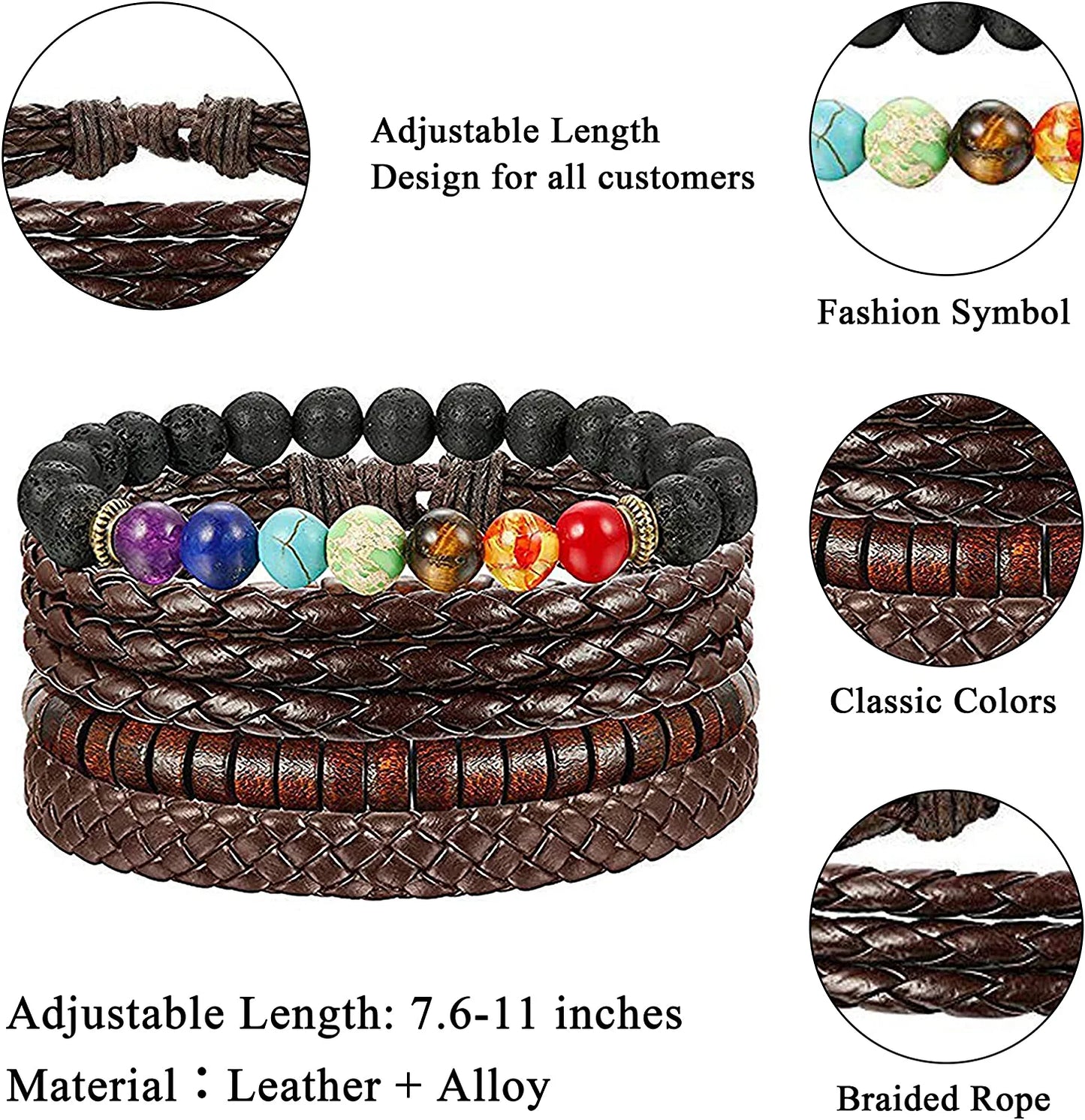 31 Pcs Braided Leather Bracelets for Men Women Wooden Beads Cool Hemp Tribal Wristbands Cuff Punk Multilayered Bracelets