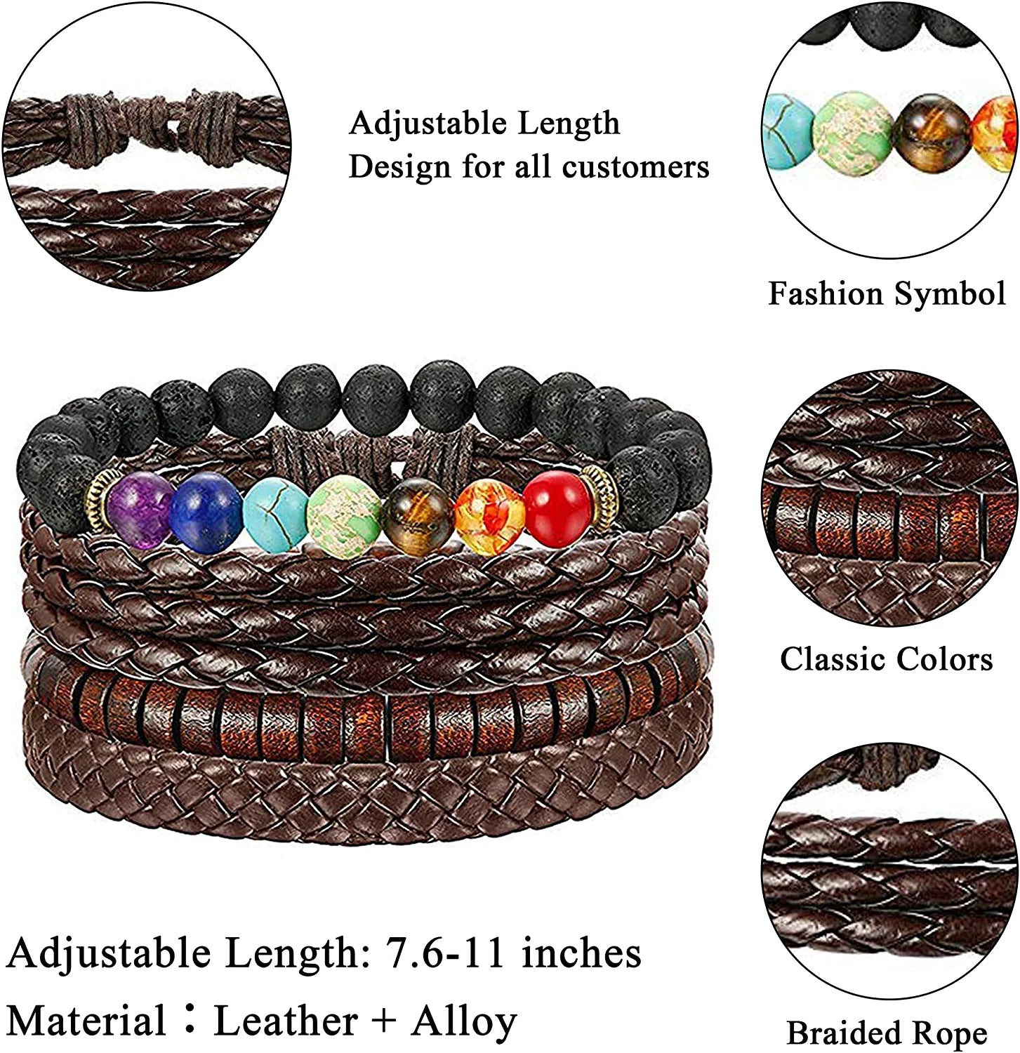 31 Pcs Braided Leather Bracelets for Men Women Wooden Beads Cool Hemp Tribal Wristbands Cuff Punk Multilayered Bracelets