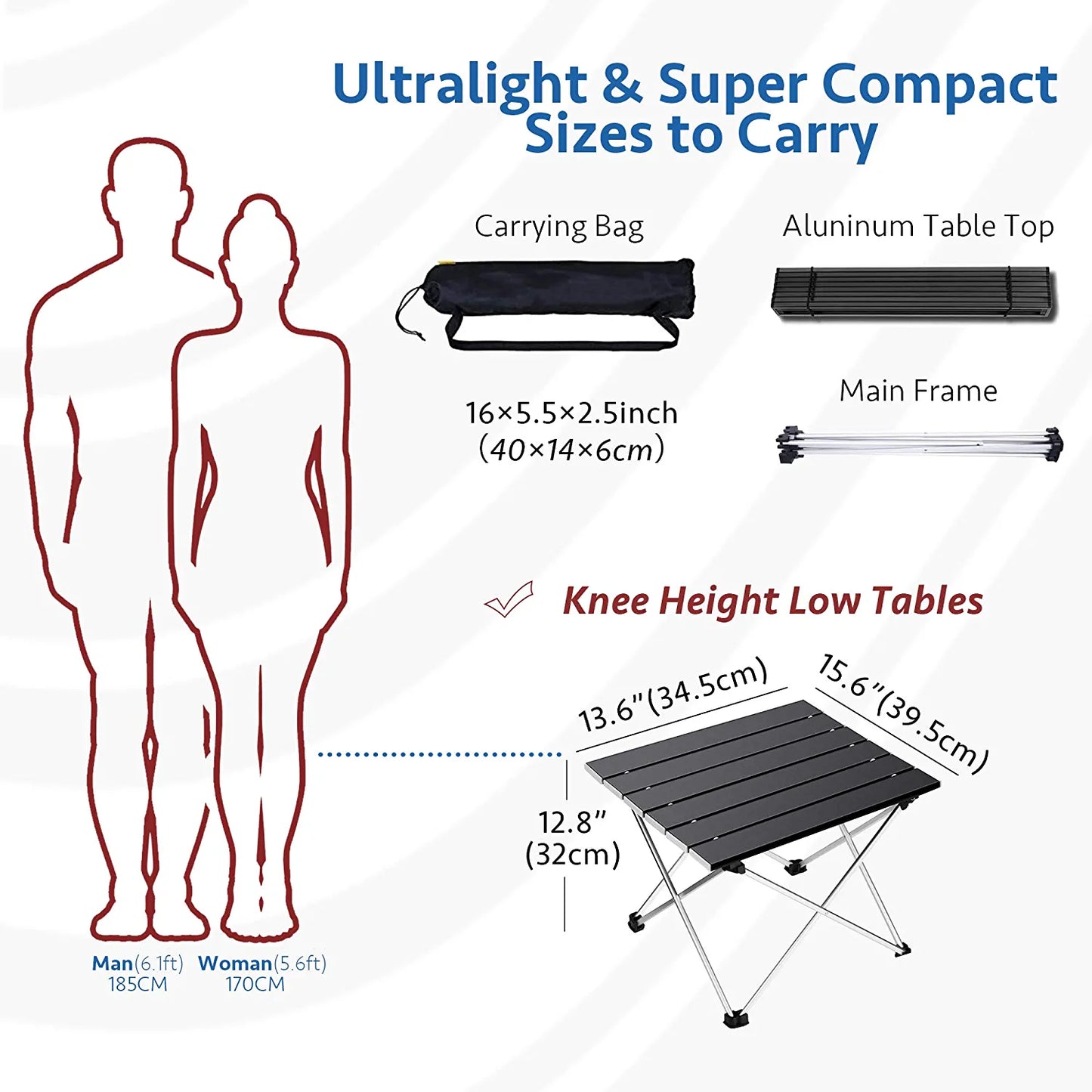 Grope Portable Camping Table with Aluminum Table Top, Folding Beach Table Easy to Carry, Prefect for Outdoor, Picnic, BBQ, Cooking, Festival, Beach, Home