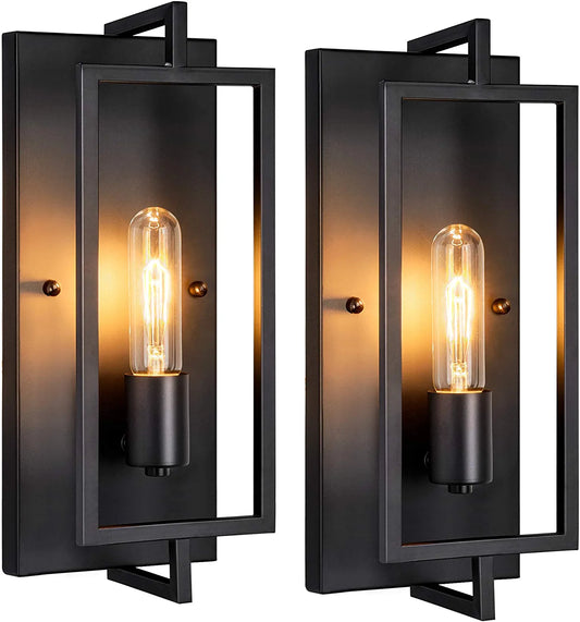Industrial Wall Sconces Set of 2, Vintage Wall Light Fixture with E26 Base, Matte Black, Metal Rustic Wall Mount Lamp, Modern Indoor Wall Sconce Lighting Hardwired for Living Room Bedroom