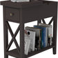 Flip Top End Table, Narrow Side Table Slim End Table with Drawer and Storage Shelf for Small Space, Living Room, Bedroom, Espresso