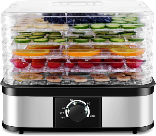 Food Dehydrator, Electric 5-Tire Fruit Vegetable Dryer with Adjustable Temperature Control from 104?-158?, 5 Stackable Drying Trays (Knob Adjustment)