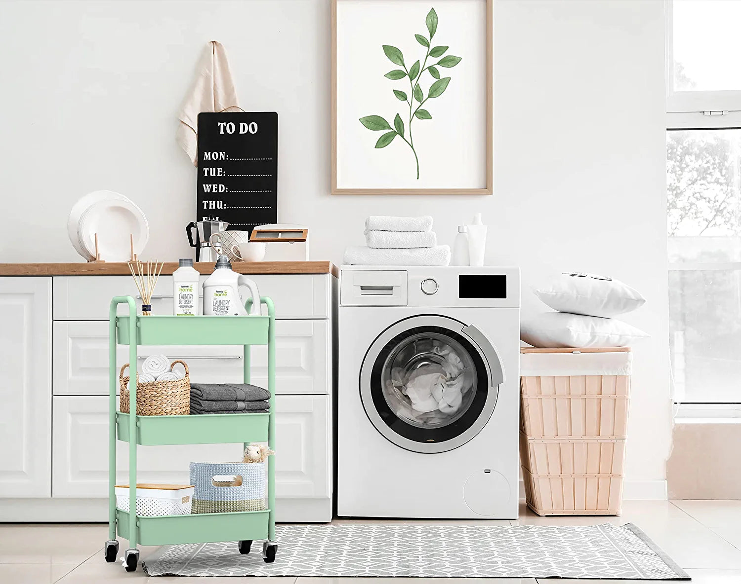 3-Tier Rolling Metal Storage Organizer - Mobile Utility Cart, Kitchen Cart with Caster Wheels (Aqua Green)
