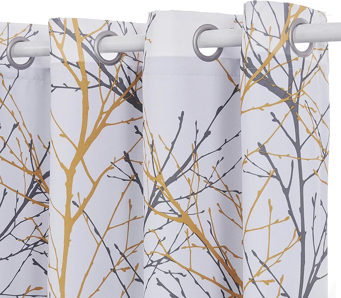White Tree Curtains for Bedroom 84Inch Half-Blackout Yellow Grey Print Branch Curtains for Living Room Window Treatment Set 50”W Grommet Top Set of 2