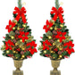 3 FT Christmas Tree, Pre-Lit Poinsettia Spruce Entrance Trees with 100 Leds Lights, Pine Cones, Red & Golden Berries in Gold Urn Base for Front Door, Porch, Entryway Xmas Home Decor, 2 Pack