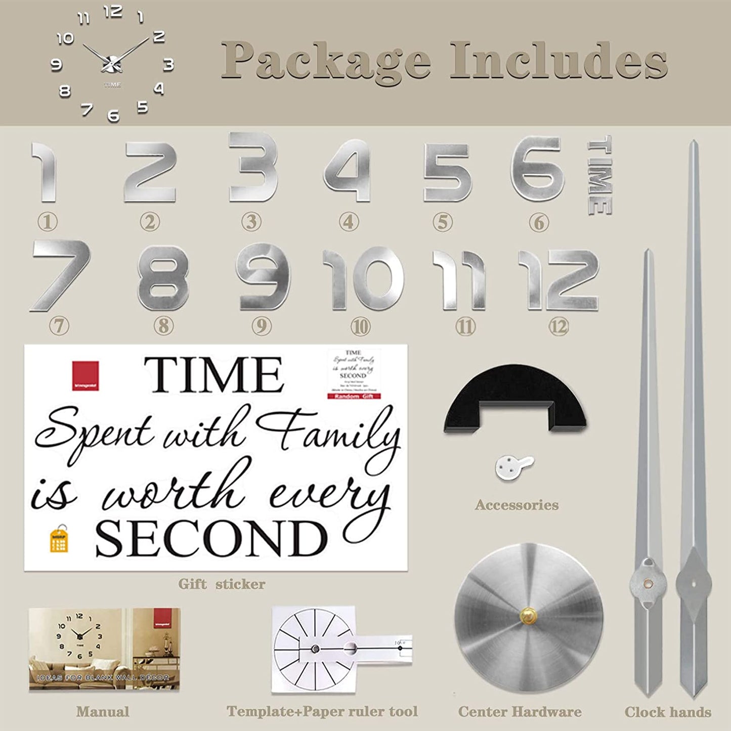 Frameless DIY Wall Clock 3D Mirror Wall Clock Large Mute Wall Stickers for Living Room Bedroom Home Decorations