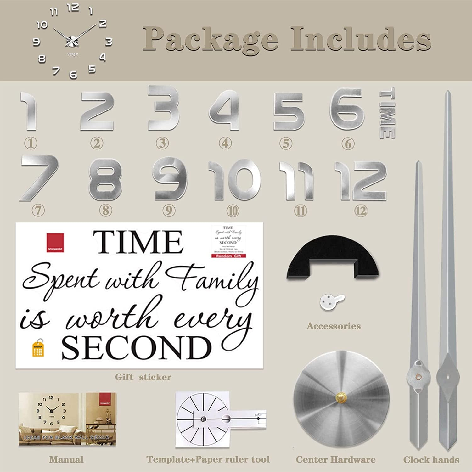 Frameless DIY Wall Clock 3D Mirror Wall Clock Large Mute Wall Stickers for Living Room Bedroom Home Decorations