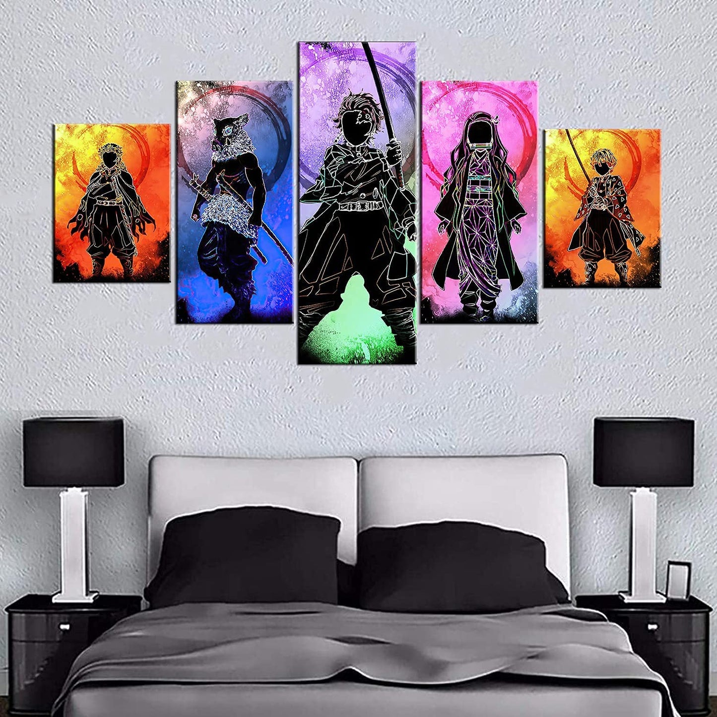 Demon Slayer Poster Anime Canvas Wall Art Kimetsu No Yaiba 5 Pieces HD Print Painting Tanjiro Nezuko Kamado Silhouette Decoration Pictures Modern for Living Bathroom Room Home Decor Unframed