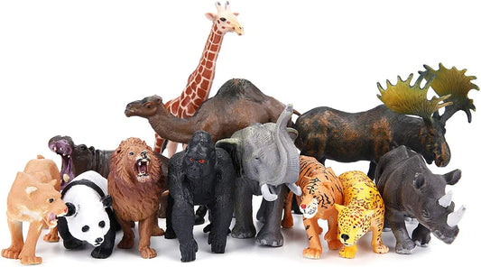 Safari Animals Figures Toys, Realistic Jumbo Wild Zoo Animals Figurines Large Plastic African Jungle Animals Playset with Elephant, Giraffe, Lion, Tiger, Gorilla for Kids Toddlers, 12 Piece Gift Set