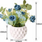 Artificial Rose Flowers in Ceramic Vase Blue, Faux Hydrangea Flower Arrangements for Home Decor Fake Flowers with Vase for Table Centerpieces Decoration