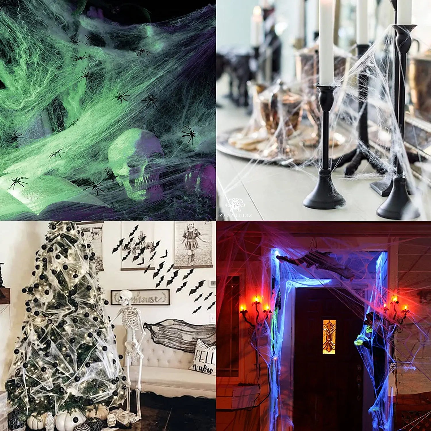 1200 Sqft Halloween Spider Web Decoration, Super Stretch DIY Cobwebs Bonus with 100 Fake Spiders, White Webbing Spooky Haunted House Garden Yard Home Office Tree Creepy Scene Props Indoor Outdoor Decor Party Supplies