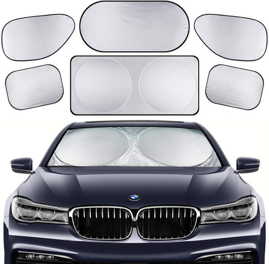 Car Windshield Sunshade, 6 Piece Car Sun Shade Full Rear Window Shades for Car, Truck, SUV, Van, UV Rays Sun Visor Protector