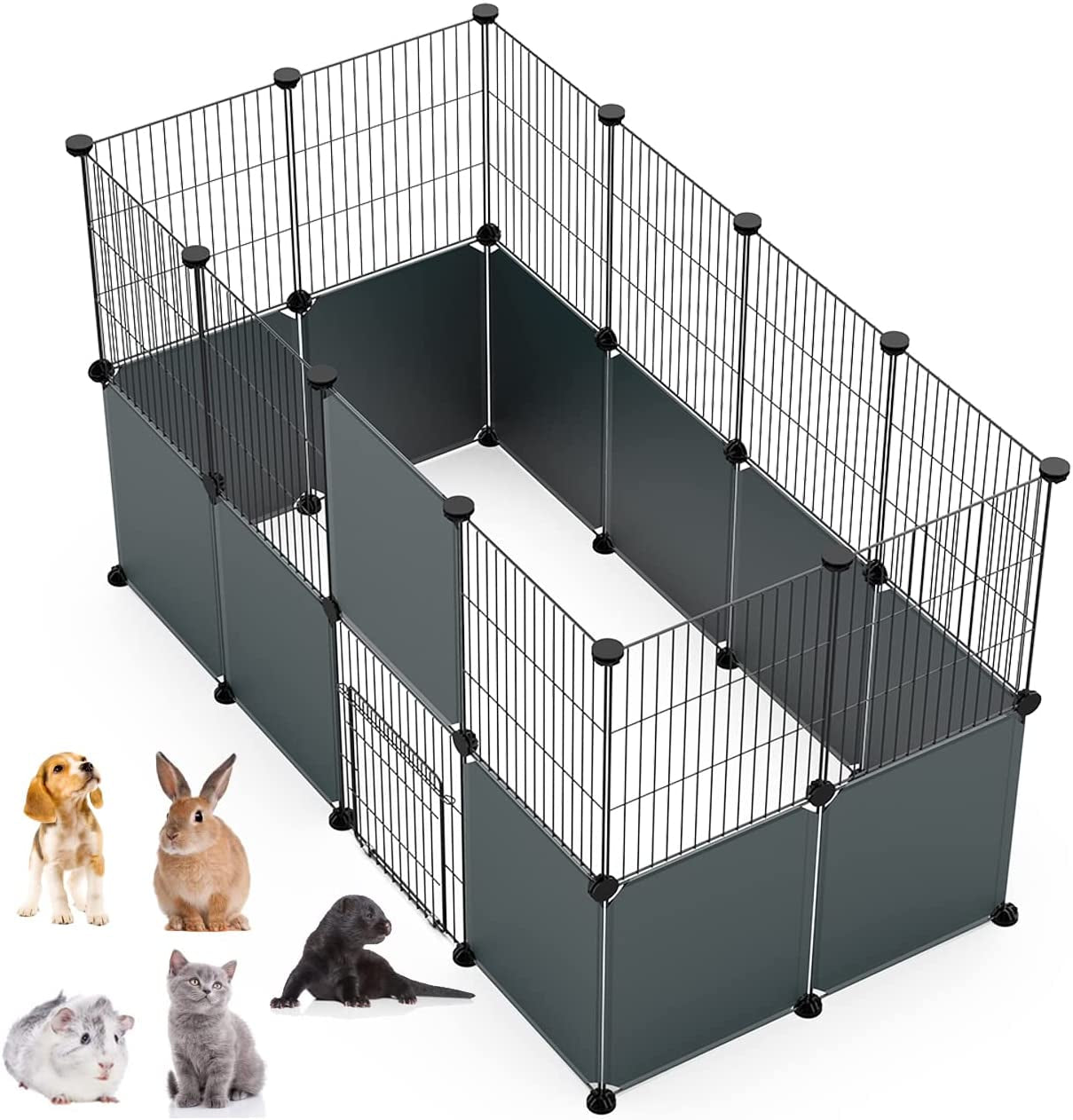 DIY Small Animal Playpen, Pet Playpen, Rabbit Cage, Guinea Pig Cages, Puppy Playpen, Kitten Playpen | Indoor & Outdoor Portable Metal Wire Yard Fence (12 Metal Panels + 12 Plastic Panels)