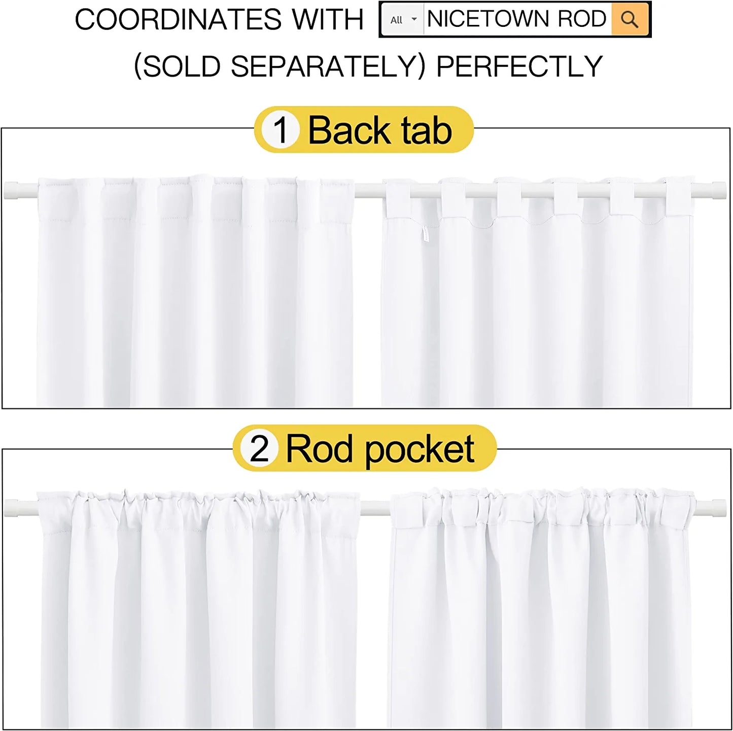 Living Room Curtain Drapes - (White Color) W70 X L95, Set of 2, Window Treatment Drapery Panels