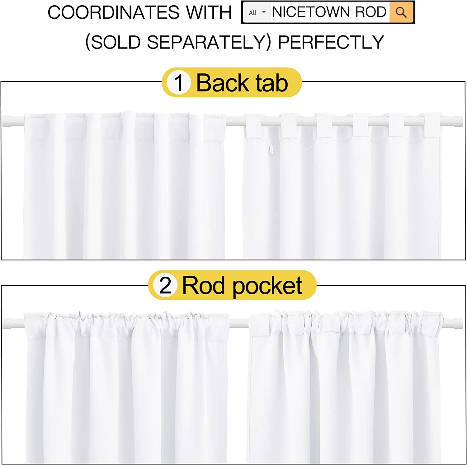 Living Room Curtain Drapes - (White Color) W70 X L95, Set of 2, Window Treatment Drapery Panels