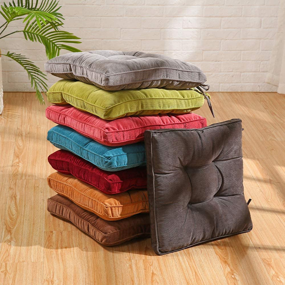 Soft Patio Outdoor Corduroy Chair Pad with Ties Home Decor Indoor Dining Chairs Cushion 18"×18"×3.6" Pink 1Pc
